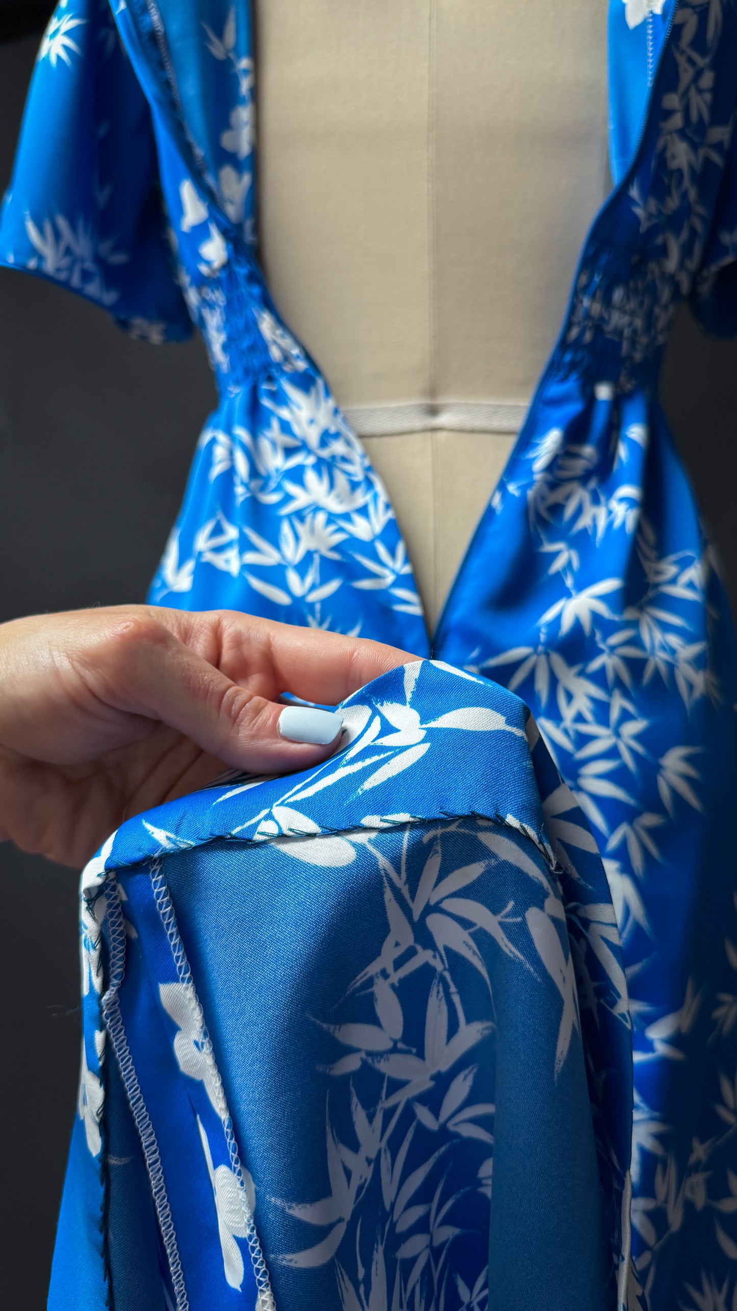 Vintage 70s Liberty House Hawaii Blue Floral Maxi Dress (M)