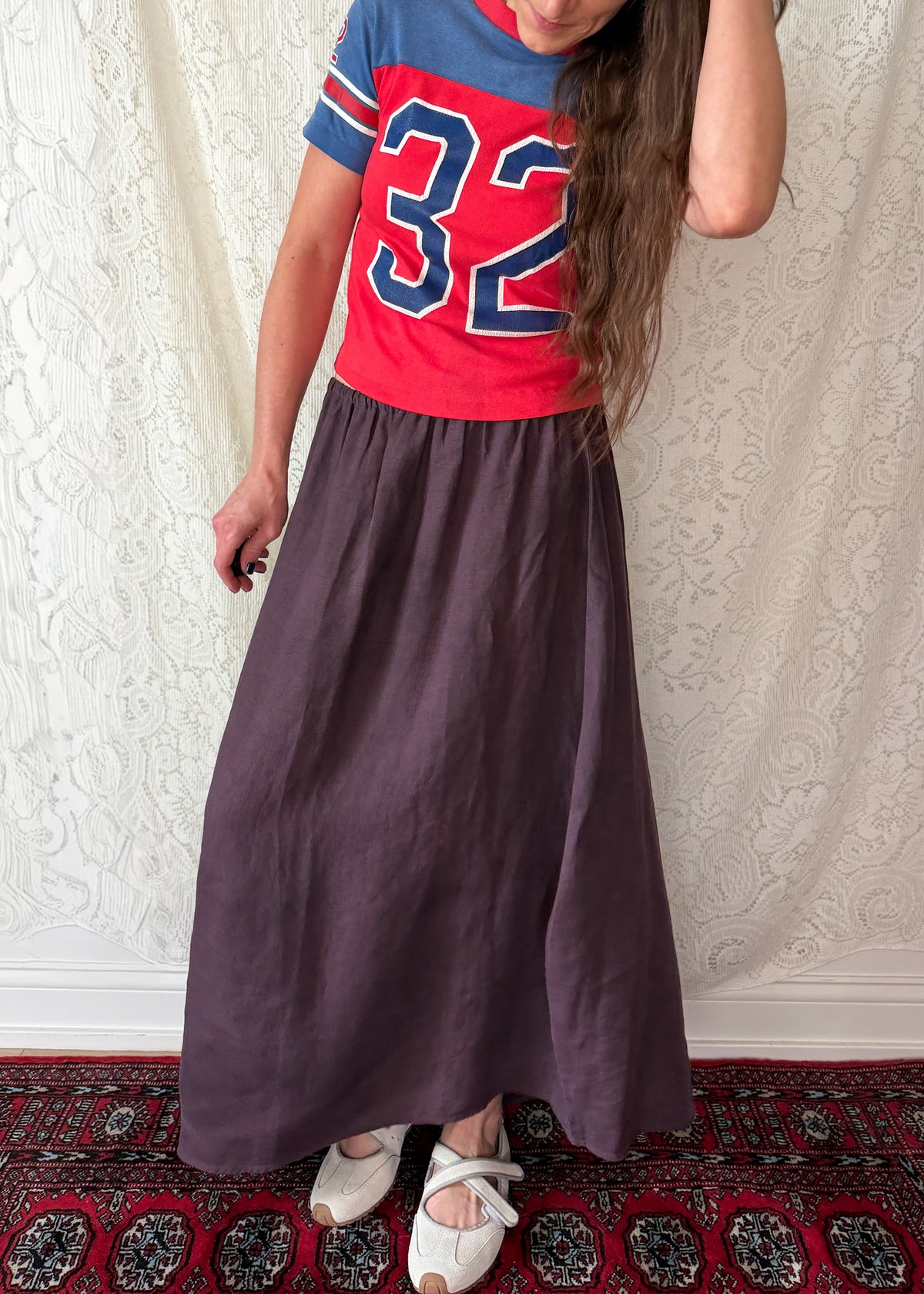 KL Playwear Brown 100% Linen Balloon Maxi Skirt (one size)