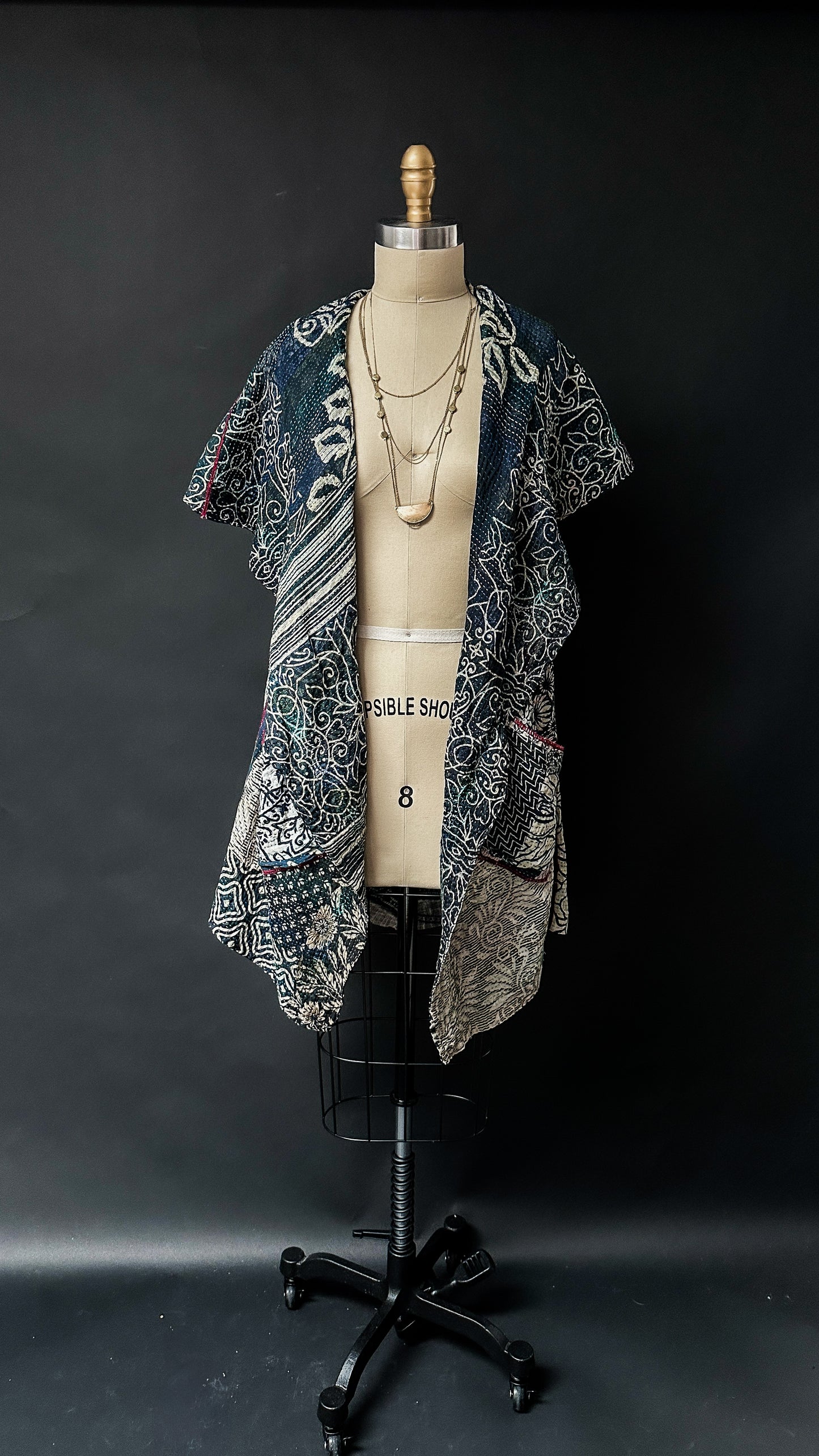 Mieko Mintz Vintage Kantha Cotton Draped Vest