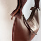 Gucci Mahogany Brown Leather Half Moon Crescent & Woven Shoulder Purse