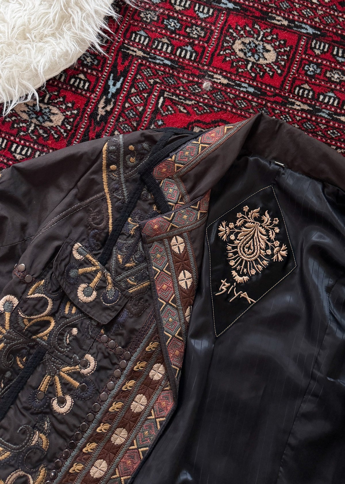 BIYA by Johnny Was Olive Brown Embroidered Studded Boho Moto Jacket