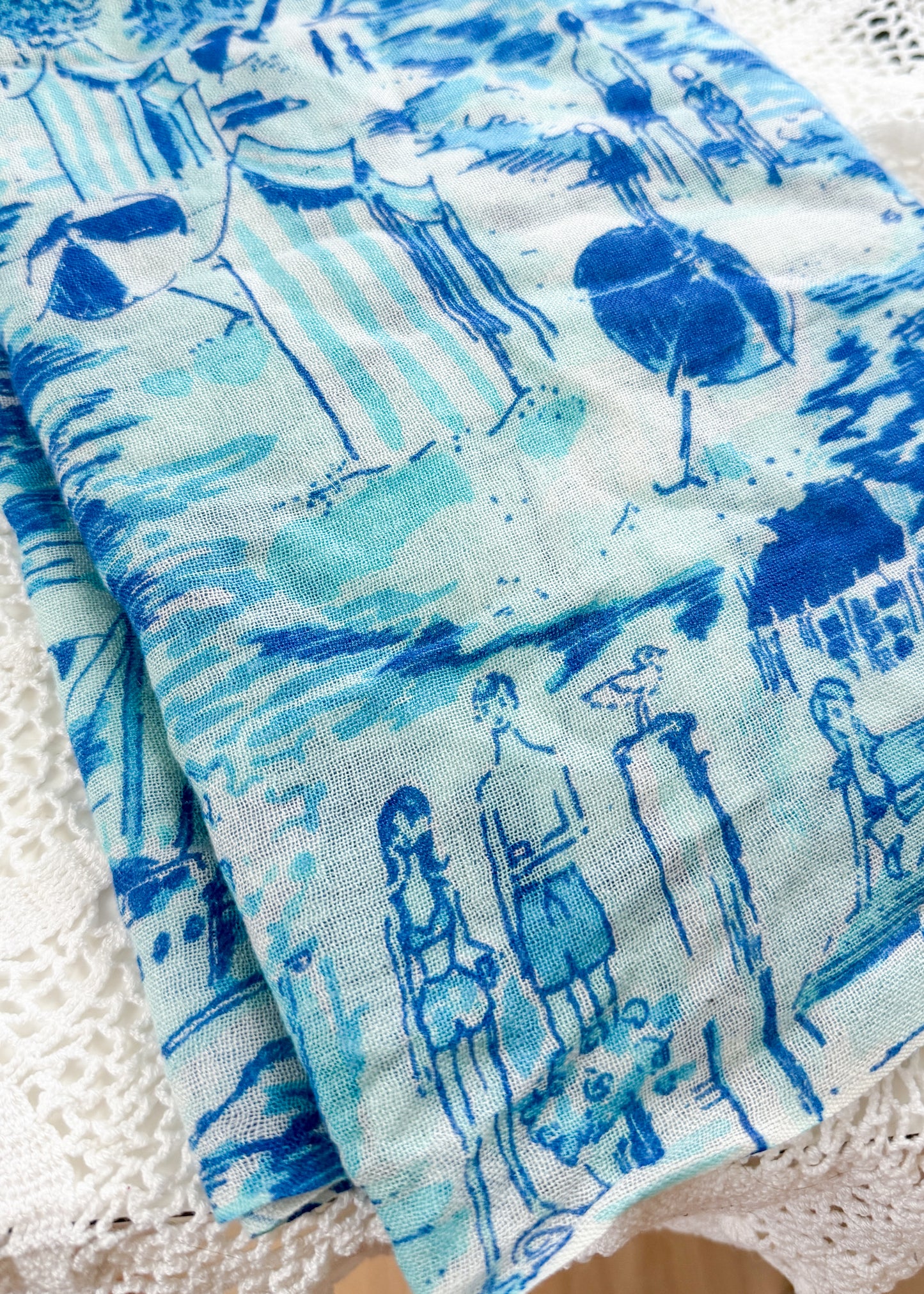 Lilly Pulitzer Silk & Cashmere Blue White Fresh Catch Print Scarf