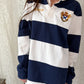 Vintage 90s 00s Polo Ralph Lauren Navy White Striped Crest Rugby Shirt (XL)