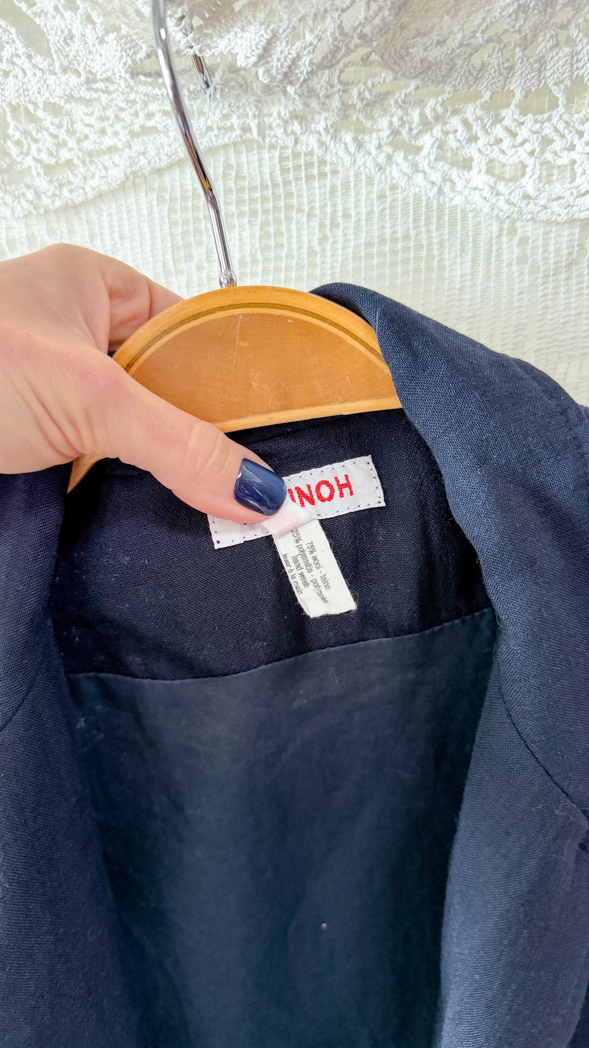Hannoh Wessel Navy Blue Wool Blend Blazer Jacket with Ribbon Waist (38 F or M)
