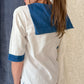 1940s White Nautical Sailor Blouse with Chambray Trim