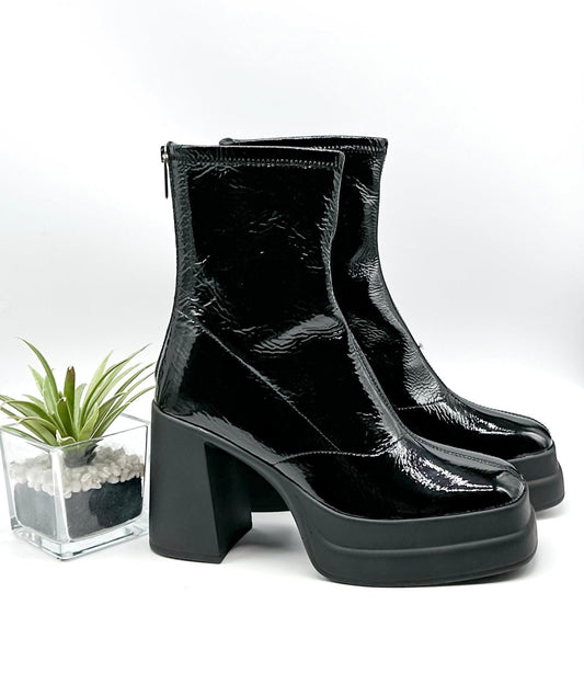 Free People Free People Double Stack Platform Black Patent Leather Boot (EU 38.5)