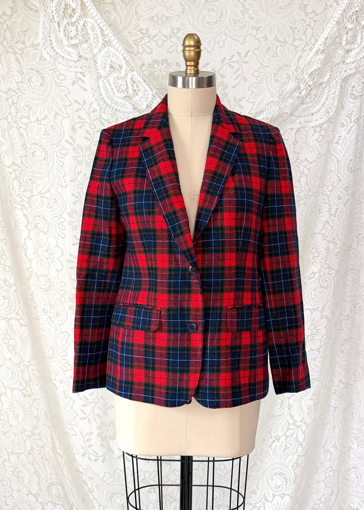 Vintage Pendleton Red Tartan Plaid Pure Virgin Wool Blazer Made in USA