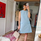 Vintage 60s Fritzi of California Baby Blue Mod Textured A-Line Dress