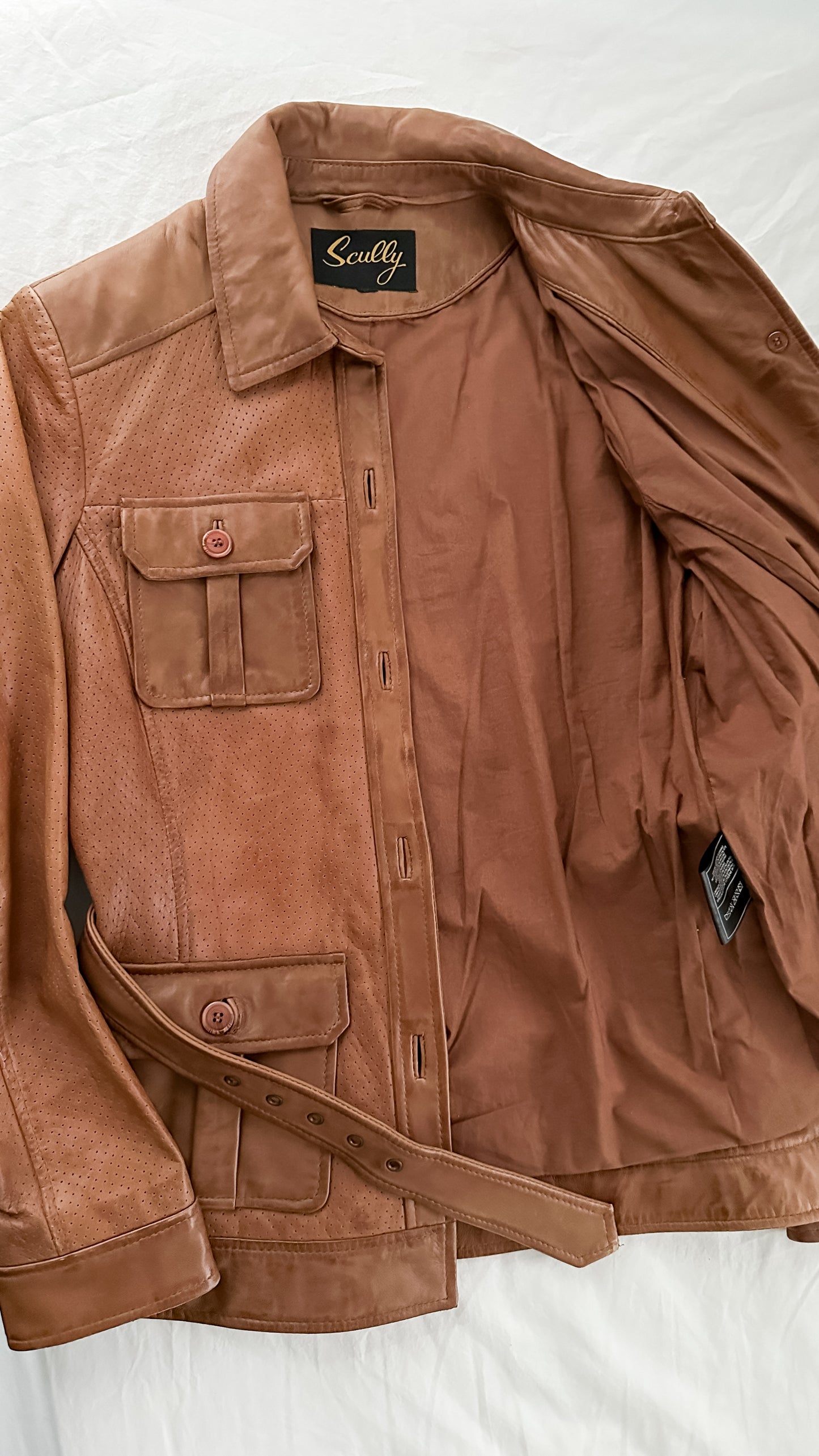 Vintage Scully Light Brown Belted Leather Jacket (S)