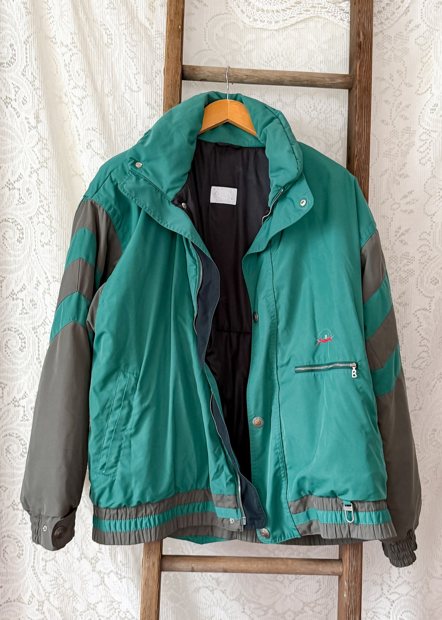 Vintage 80s Bogner Teal Gray Winter Ski Jacket (XL)