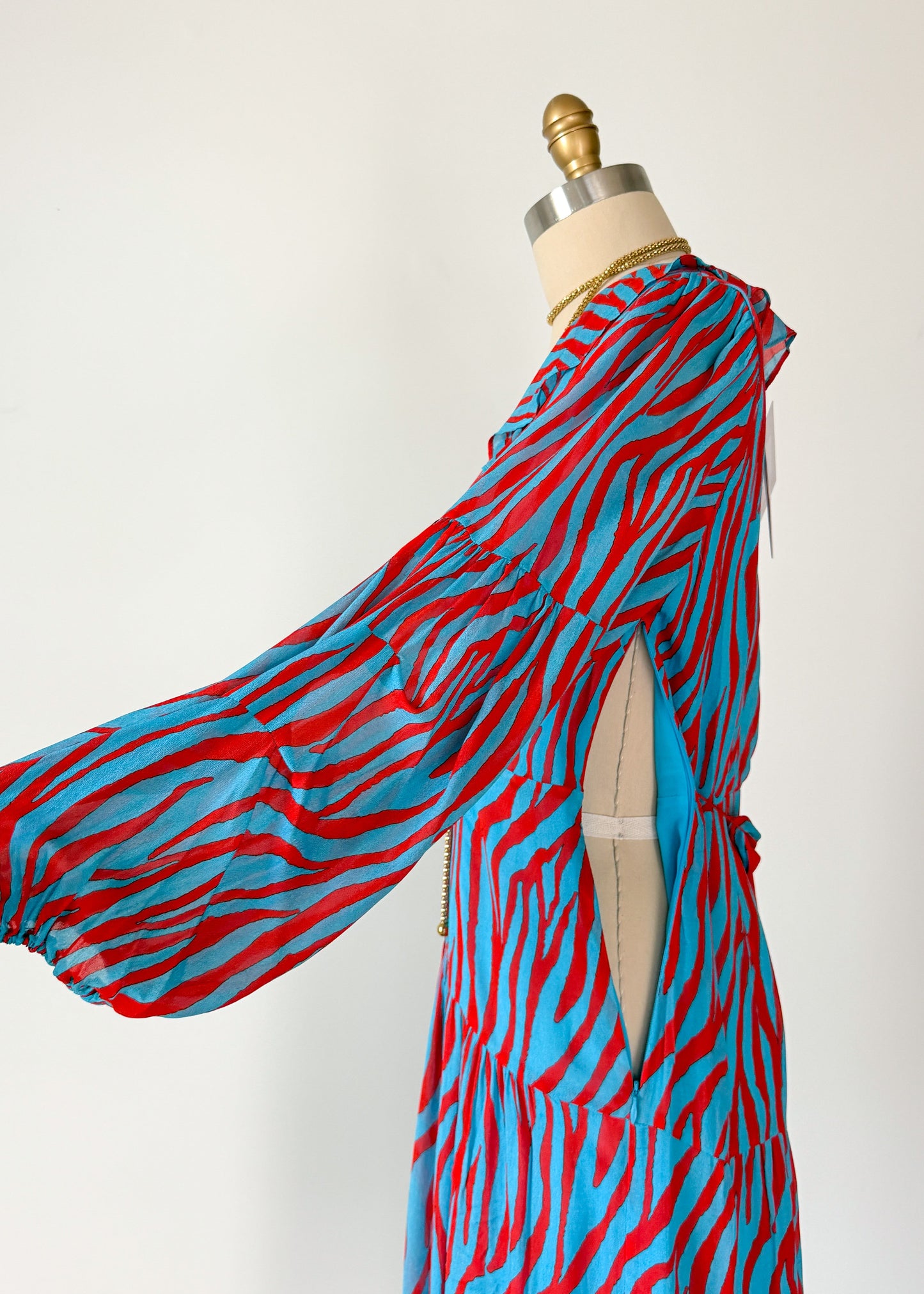 NEW Diane von Furstenberg Jaxon Blue and Red Midi Dress (M)