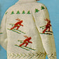 Vintage 60s Hand Knit One Of A Kind Cowichan Cream Ski Theme Alpine Sweater