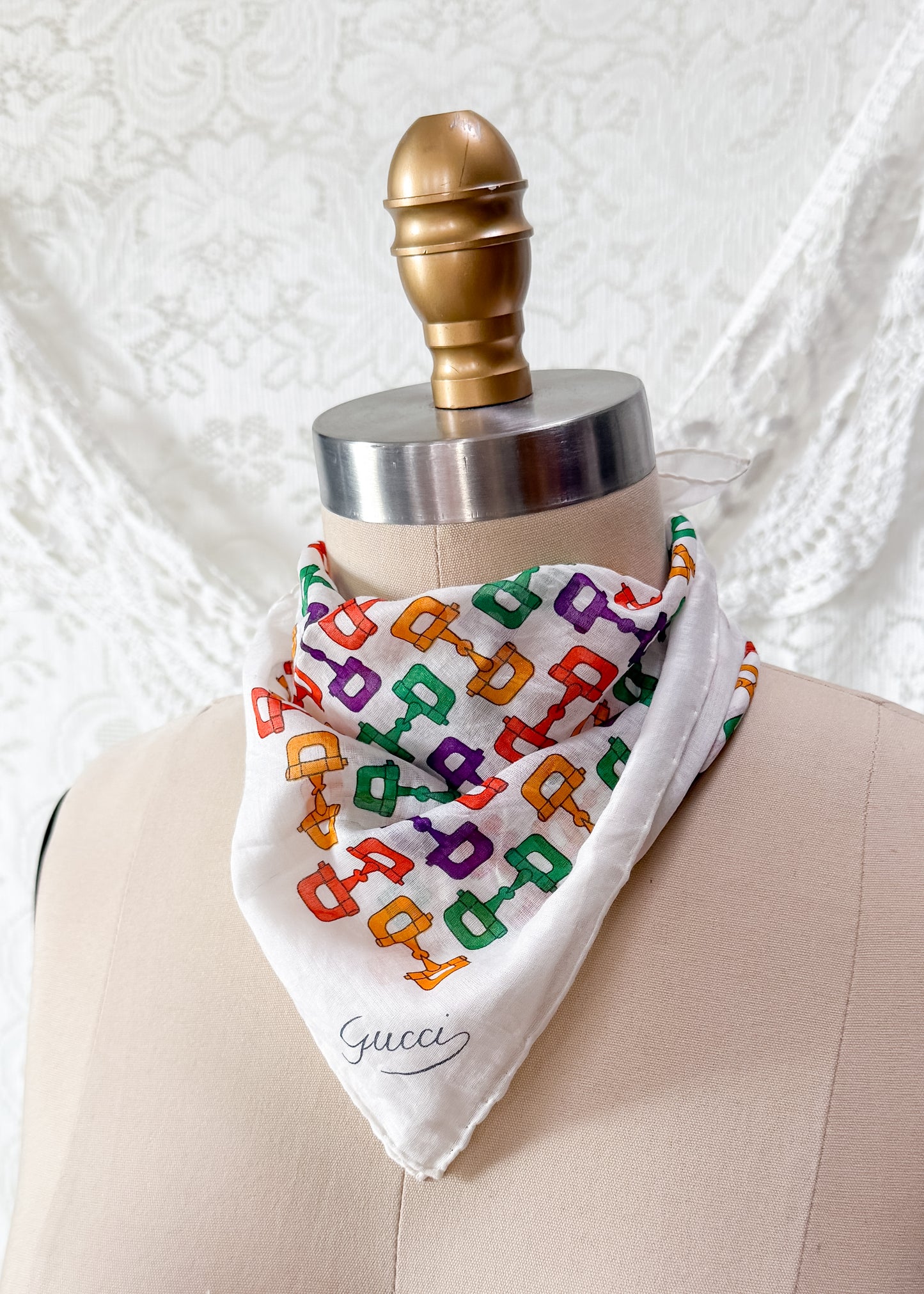 Vintage Gucci Horsebit Cotton Handkerchief Scarf