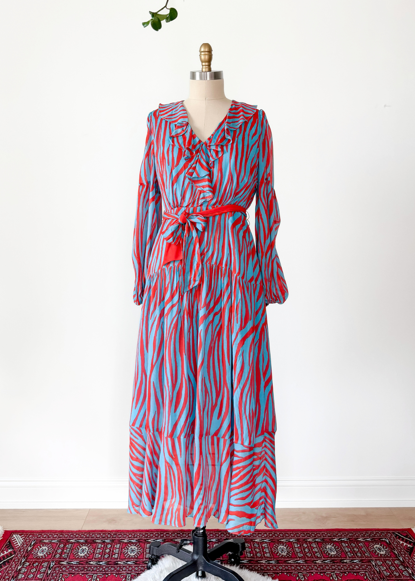 NEW Diane von Furstenberg Jaxon Blue and Red Midi Dress (M)