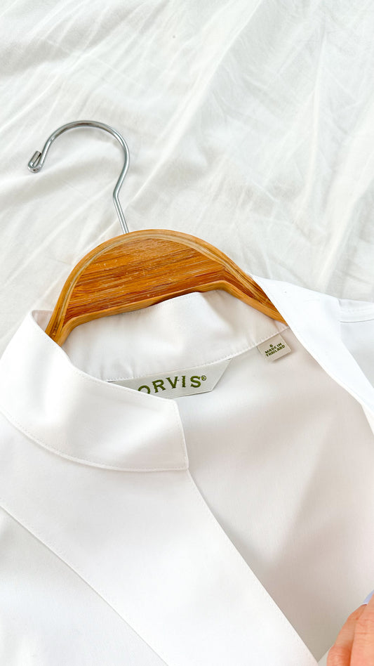 Orvis Women's White Cotton Tailored Mandarin Collar Button Down (6)