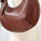 Gucci Mahogany Brown Leather Half Moon Crescent & Woven Shoulder Purse