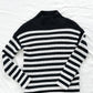 White + Warren Navy White Heavy Knit Stripe Mock Neck Sweater (XS)