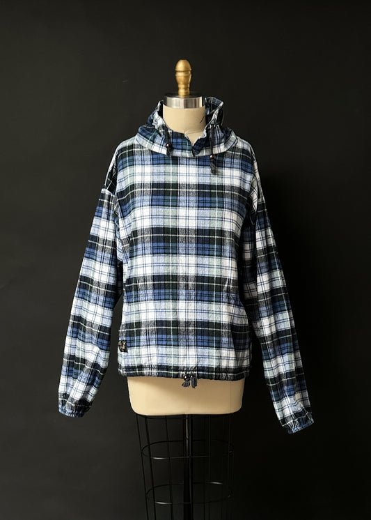 The Vermont Flannel Co. Blue Green and White Cozy Kangaroo Pocket Hoodie (M)