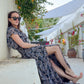 Cinq à Sept Kris Chiffon Dress in Raven Paisley Navy Blue Chiffon Smocked Maxi