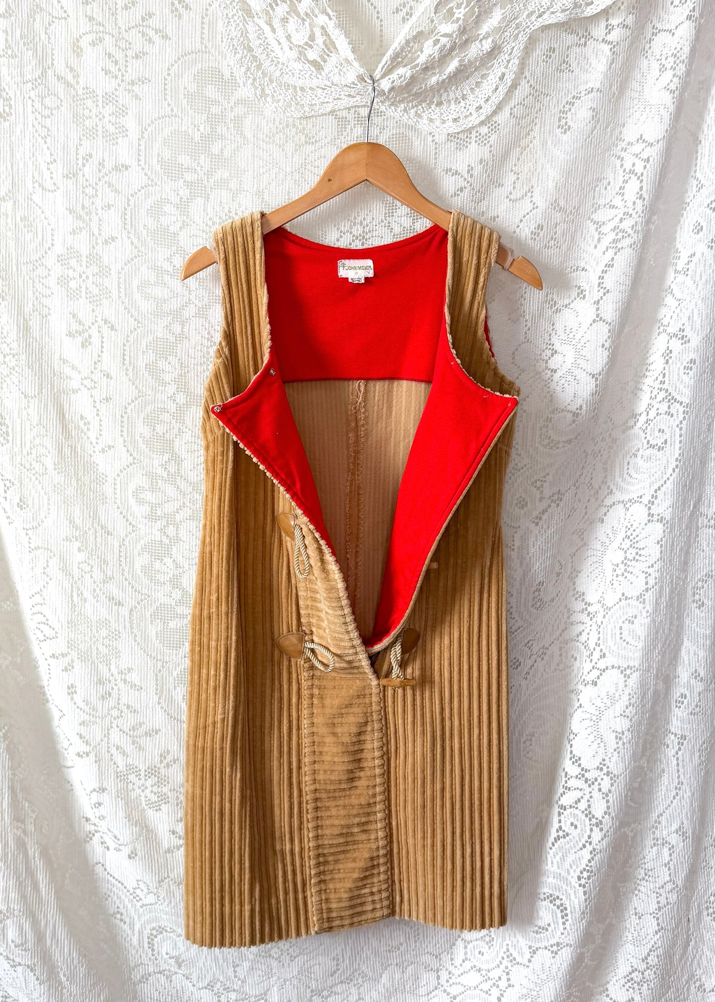 Vintage 70s John Meyer Tan Corduroy Toggle Jumper Dress