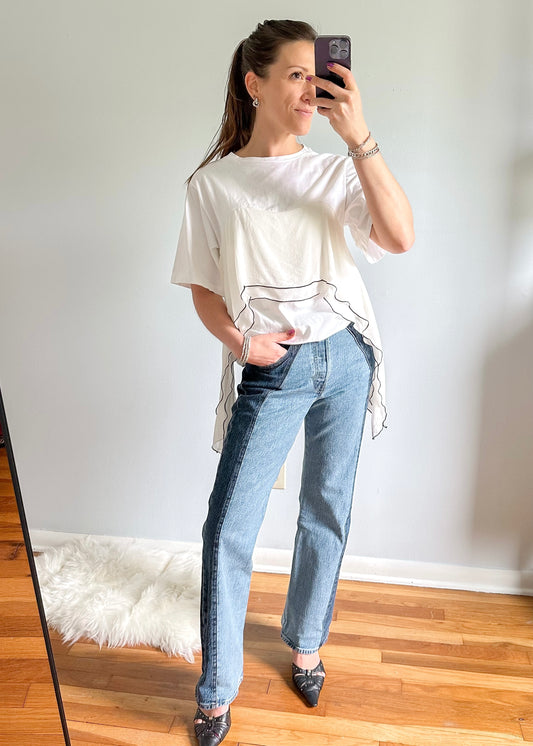 Alysi White T-Shirt with Drape Silk Front Chocolat Collection