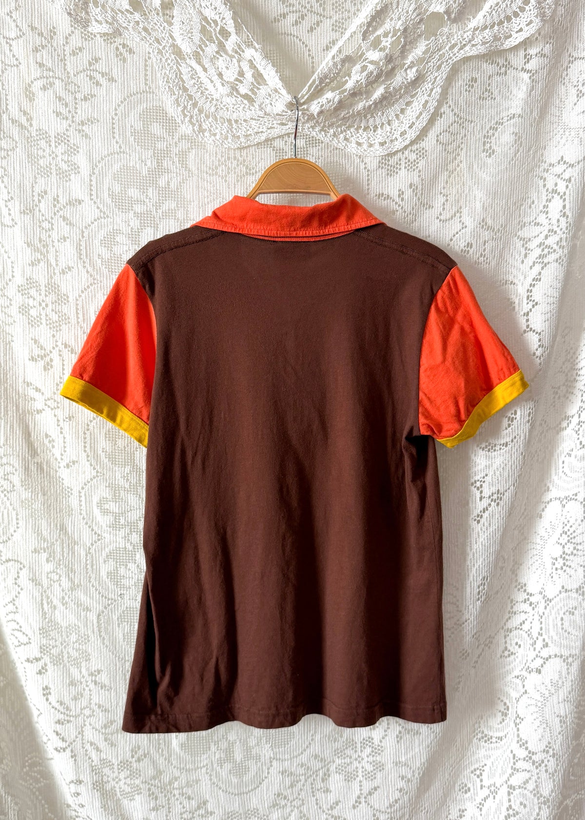 Big Bud Press Peanut Butter Cup Brown Orange Yellow Colorblock Polo Top (M)