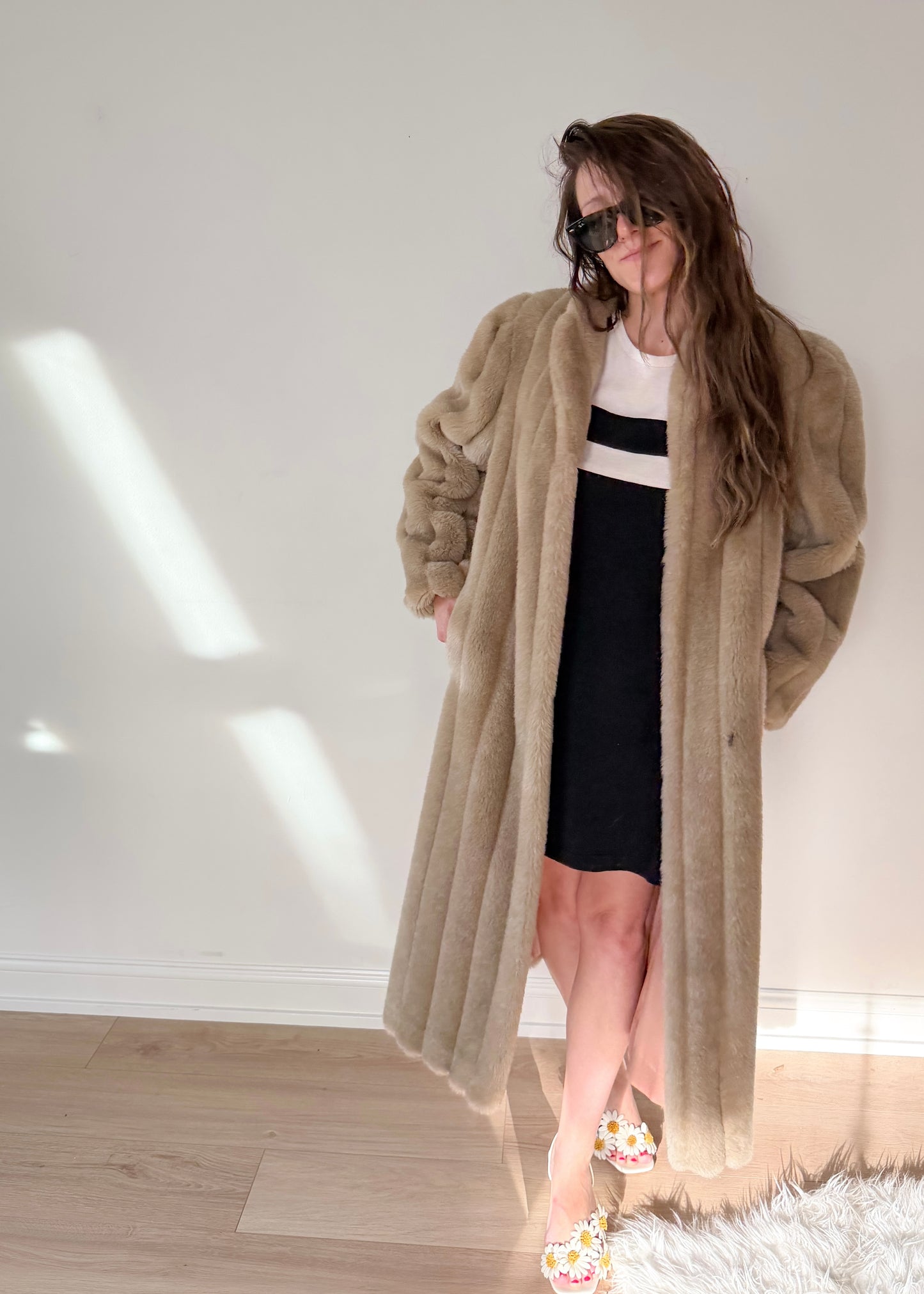 NEW Avec Tu Vintage  Faux Fur Blonde Coat Long Swing Princess Coat USA Union Made