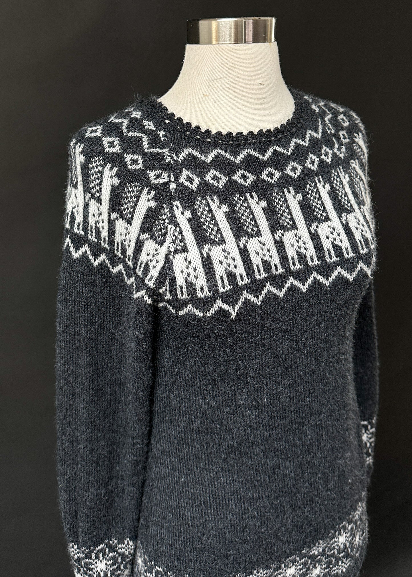 Gray and White Alpaca Knit Sweater (S)