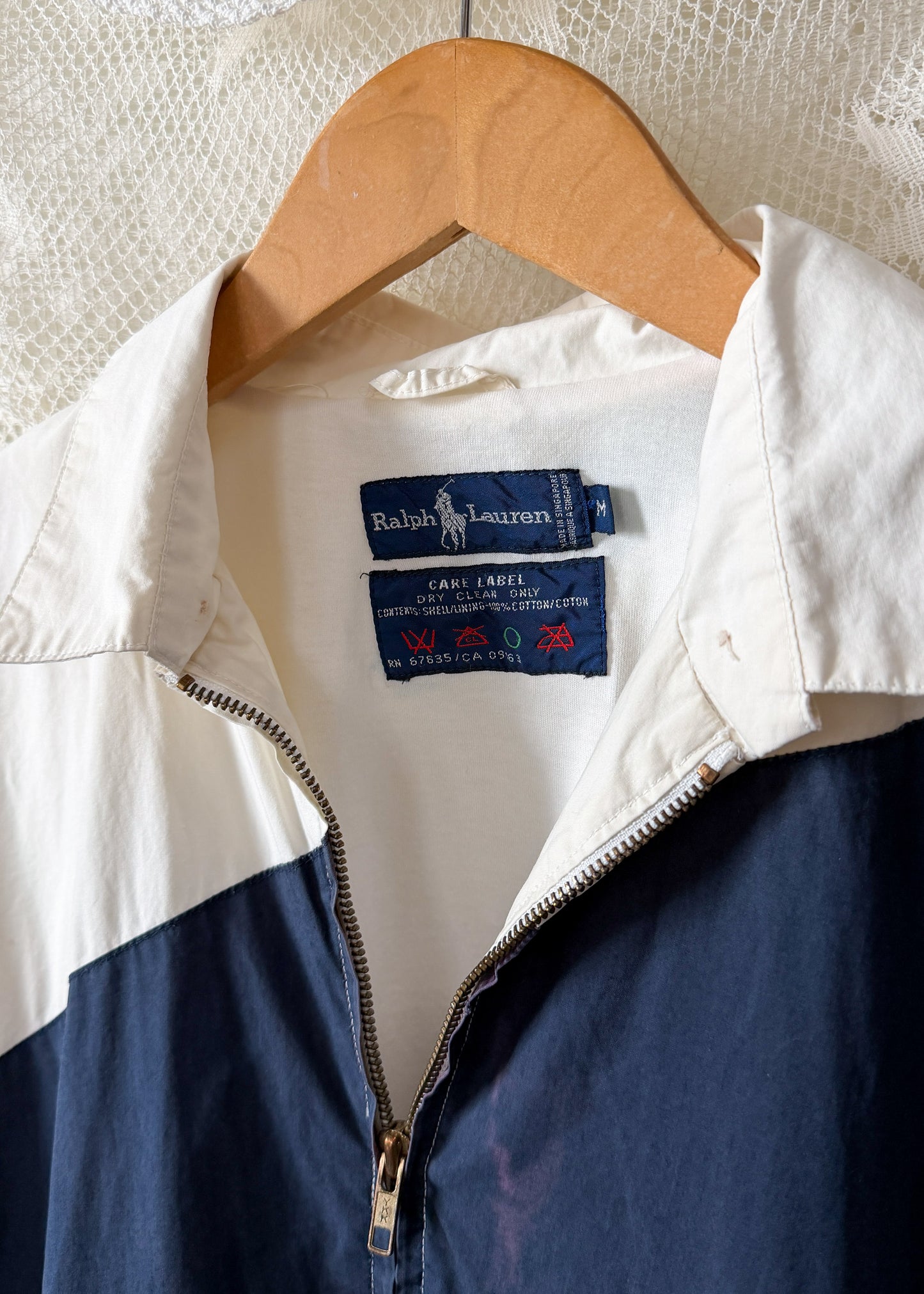 RARE Vintage Ralph Lauren Equestrian Jacket White Navy Polo Horse Tack Print Graphic