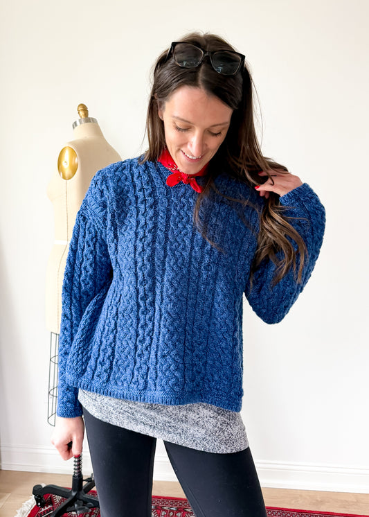 Vintage Cladyknit Women's Fishermen Blue Irish Merino Wool Sweater
