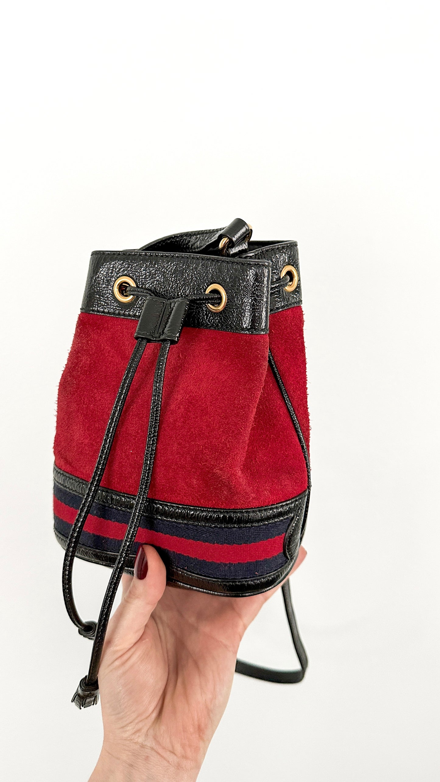 Vintage Gucci Small Ophidia Red Suede Bucket Bag Purse