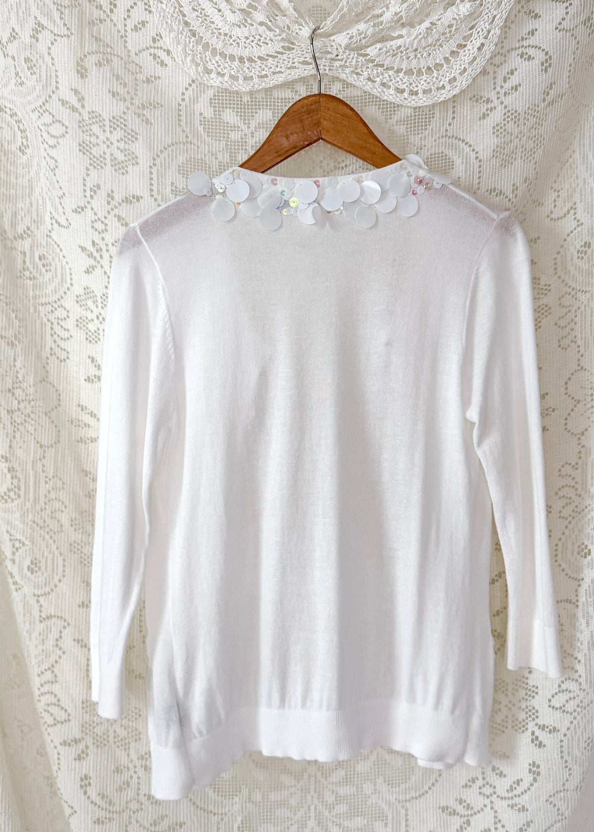 Michael Simon White Sequin Disc Embellished Cardigan (S)