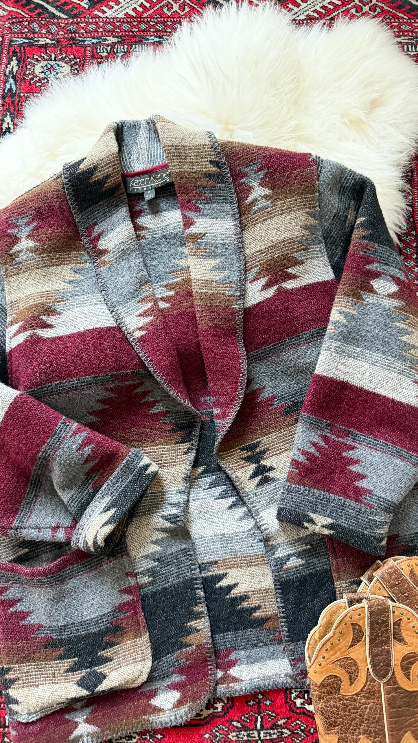 Vintage 90s Karen Kane USA Wool Blend Oversized Blanket Jacket Blazer (M)