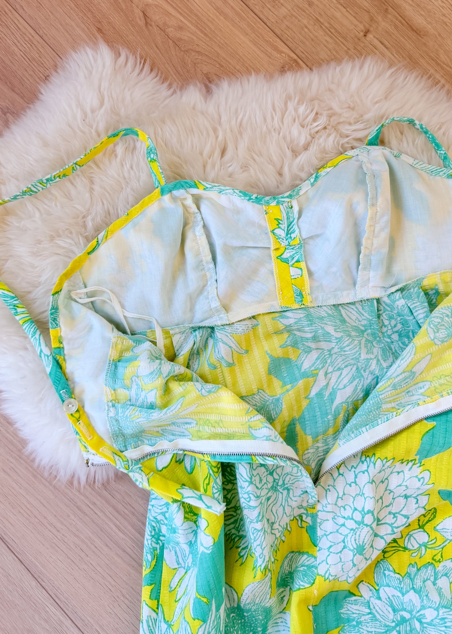 Vintage 60s 70s Lilly Pulitzer Green & Yellow Floral Dress (8 or M)