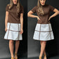 Vintage 70s Brown and White Cap Sleeve Mod Dress (S)