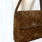 Vintage Chanel Brown Suede Quilted Matelassé Silver Turnlock Tote Purse