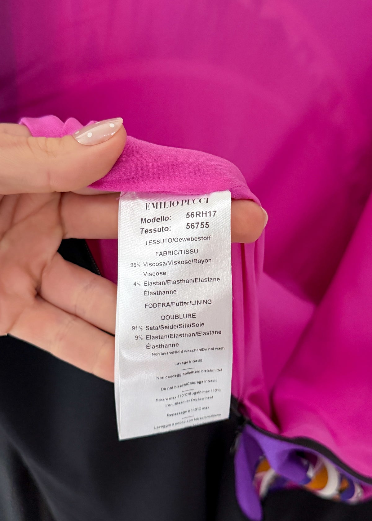 Emilio Pucci Magenta Black Purple Signature Print Silk Lined Dress (US 6)
