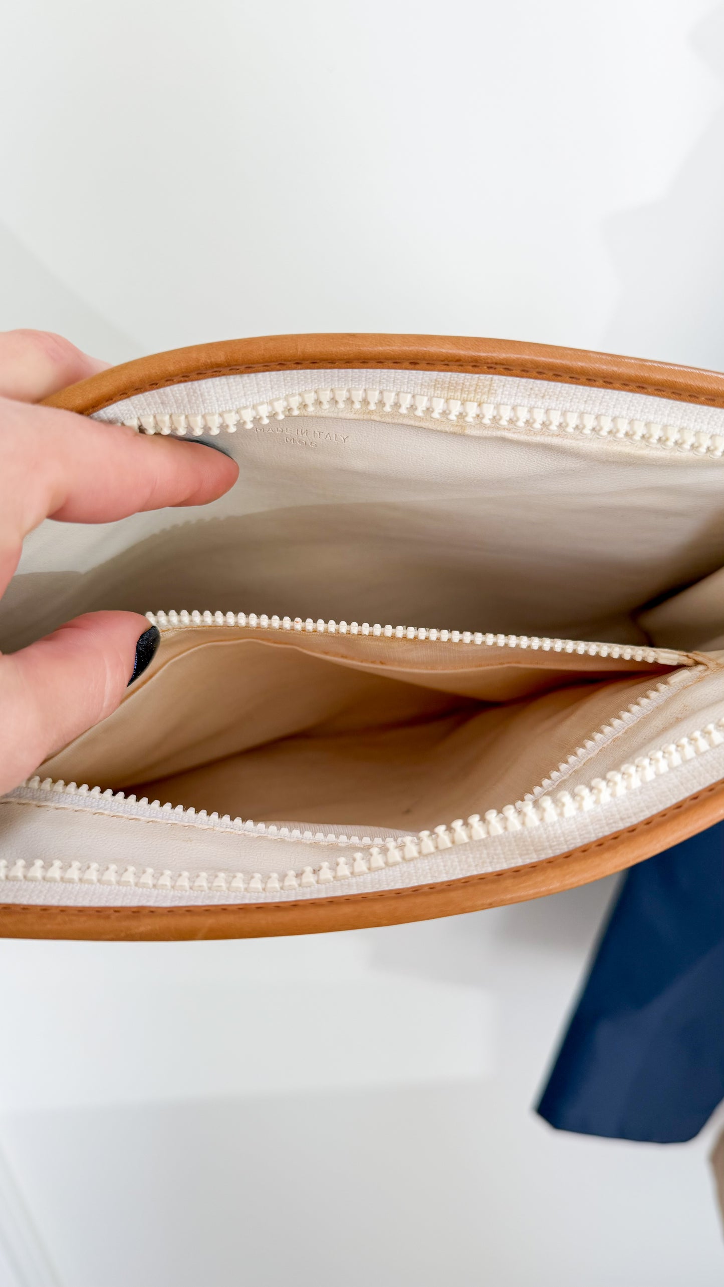 Vintage 80s Celine White & Brown Leather Pouch Clutch Purse