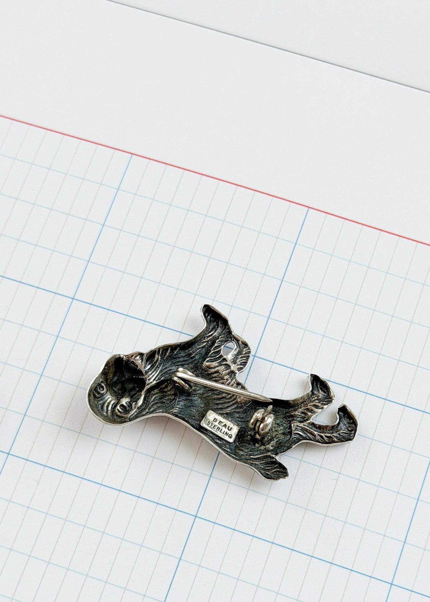Vintage Beau Sterling Silver Spanial Dog Brooch | Mid-Century Animal Pin