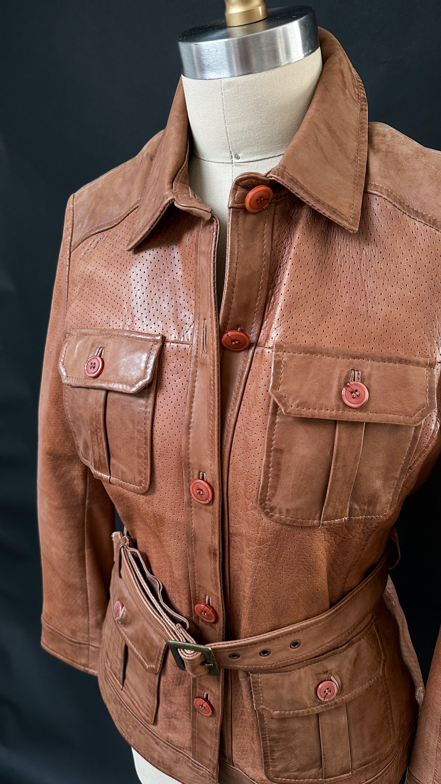 Vintage Scully Light Brown Belted Leather Jacket (S)