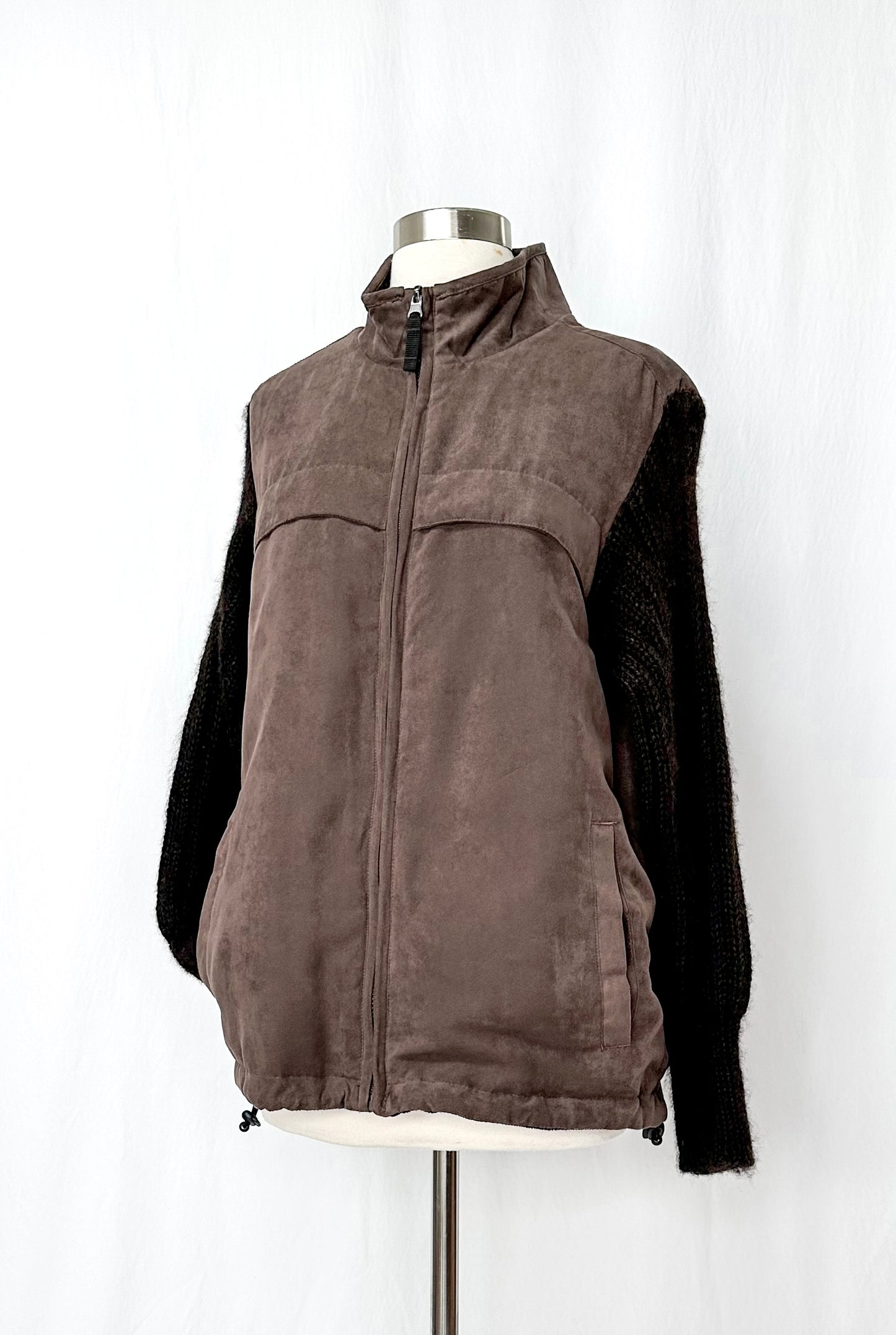 Vintage Weatherproof Chocolate Brown Knit Sleeve Contrast Jacket (M)