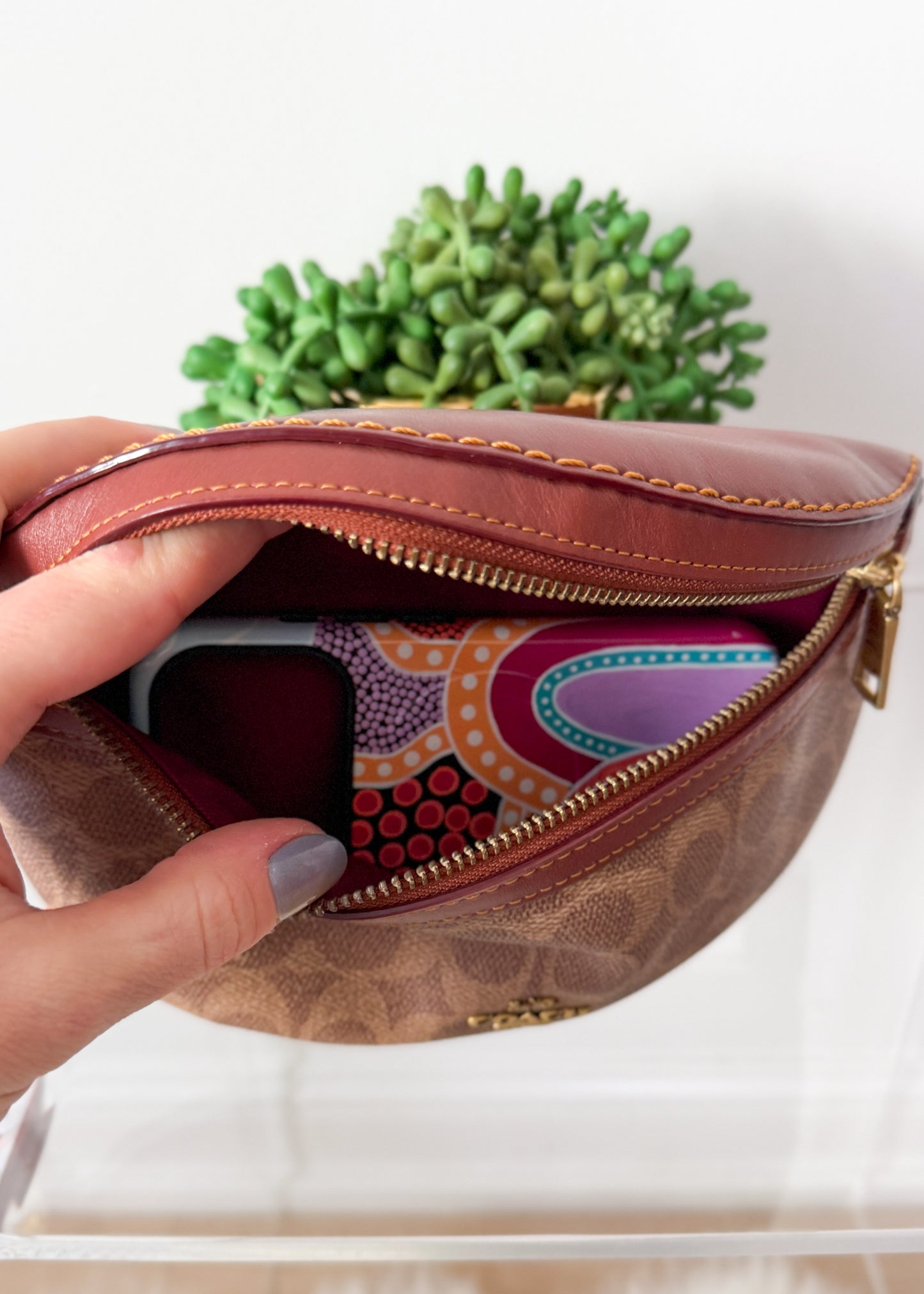 NEW Coach Bethany Belt Bag in Signature Canvas Brown Leather