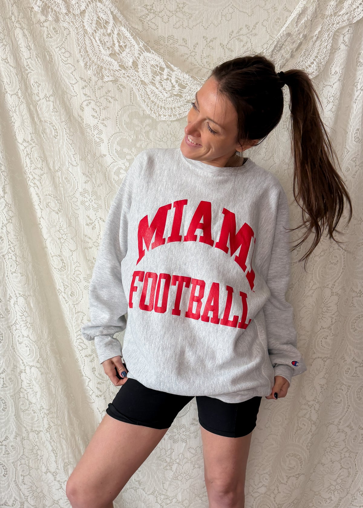 Vintage 90s Champion Reverse Weave Miami Football Sweatshirt Gray XXL USA