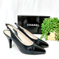 Vintage Chanel Black Leather Cap Toe Slingback Heels (38)