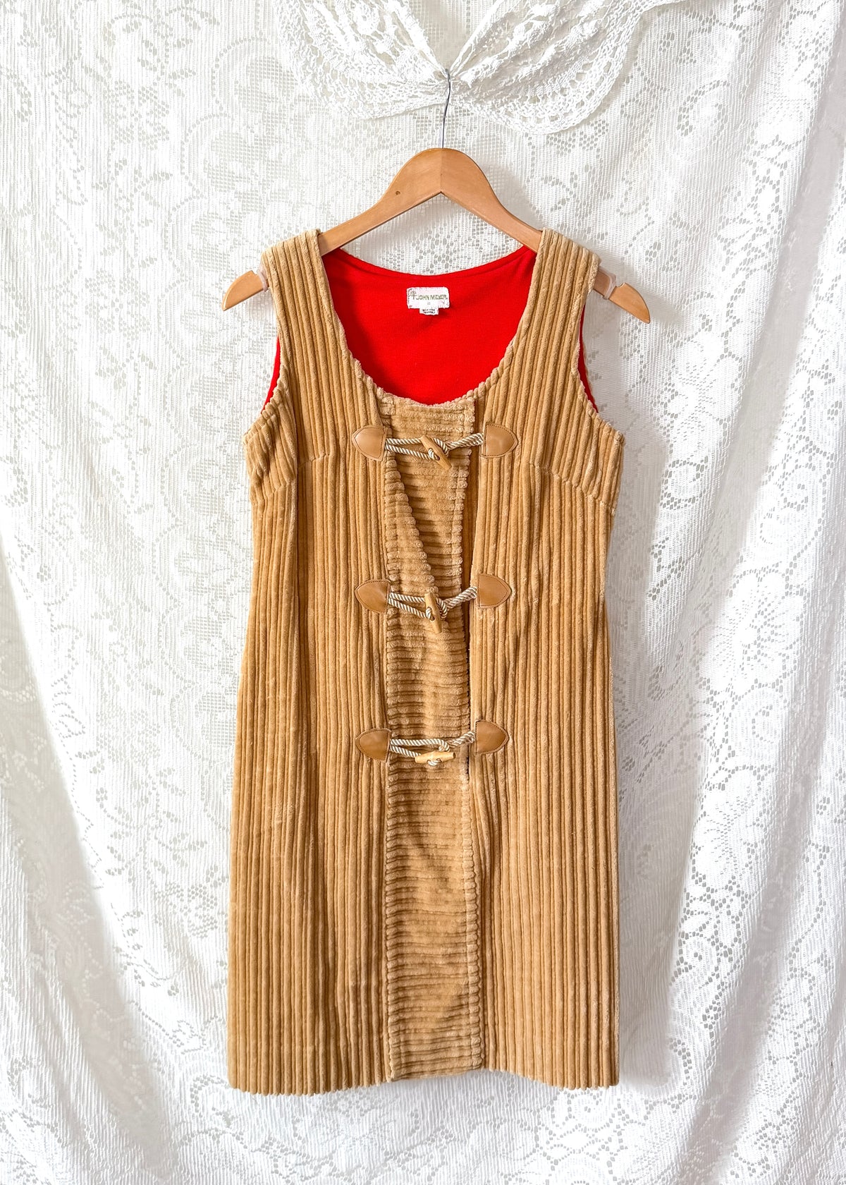 Vintage 70s John Meyer Tan Corduroy Toggle Jumper Dress