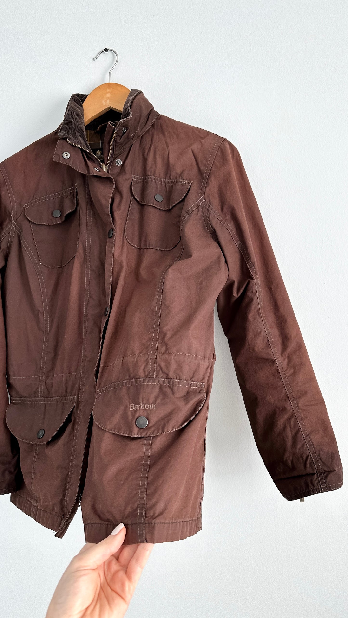 Barbour Women’s Brown Waxed Cotton Summer Sapper Utility Field Jacket (US 8)