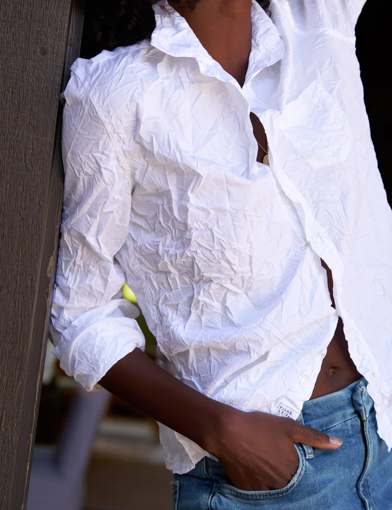 Frank & Eileen Barry Tailored Button Down in Signature Crinkle White Cotton (M)