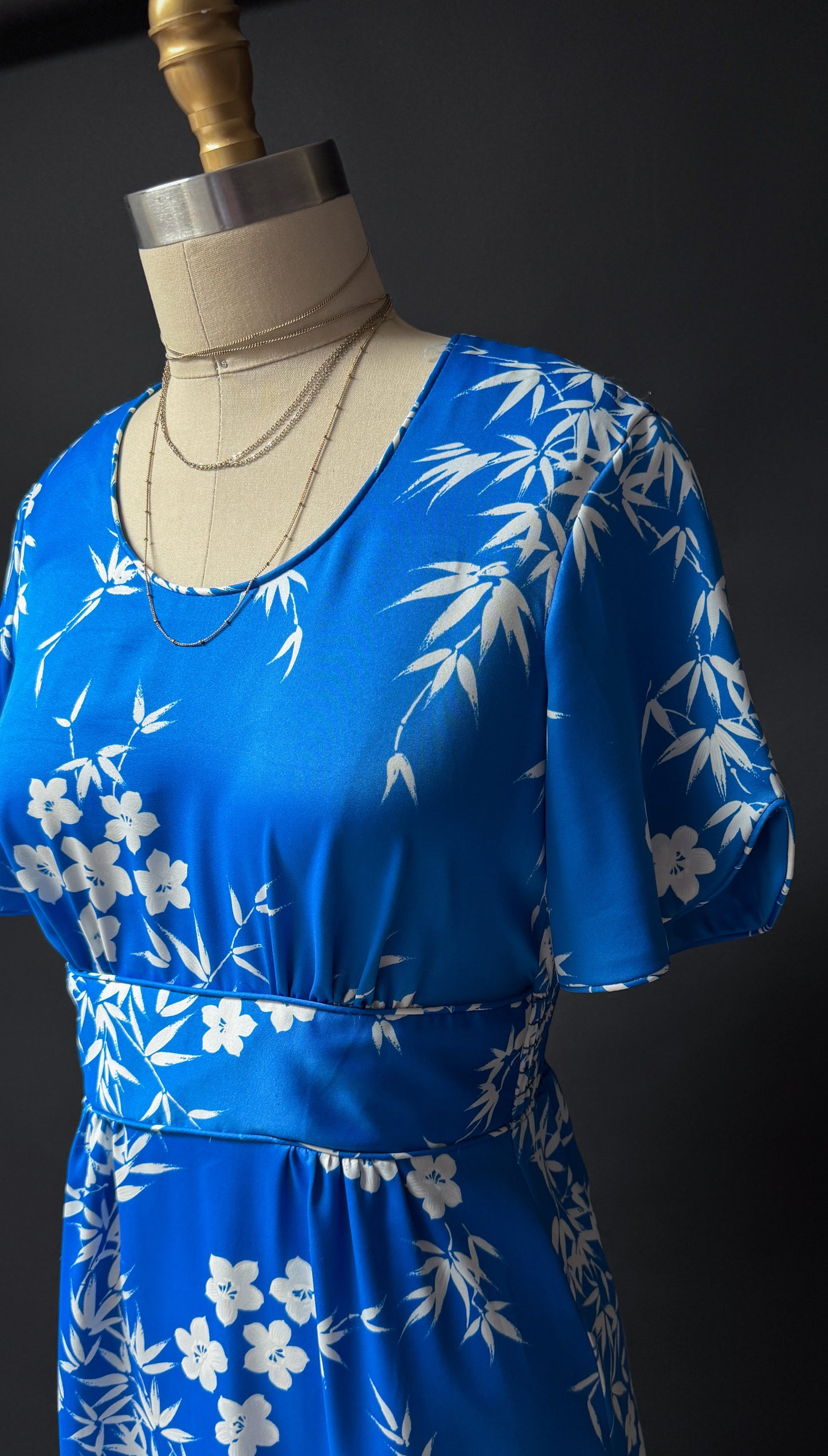 Vintage 70s Liberty House Hawaii Blue Floral Maxi Dress (M)