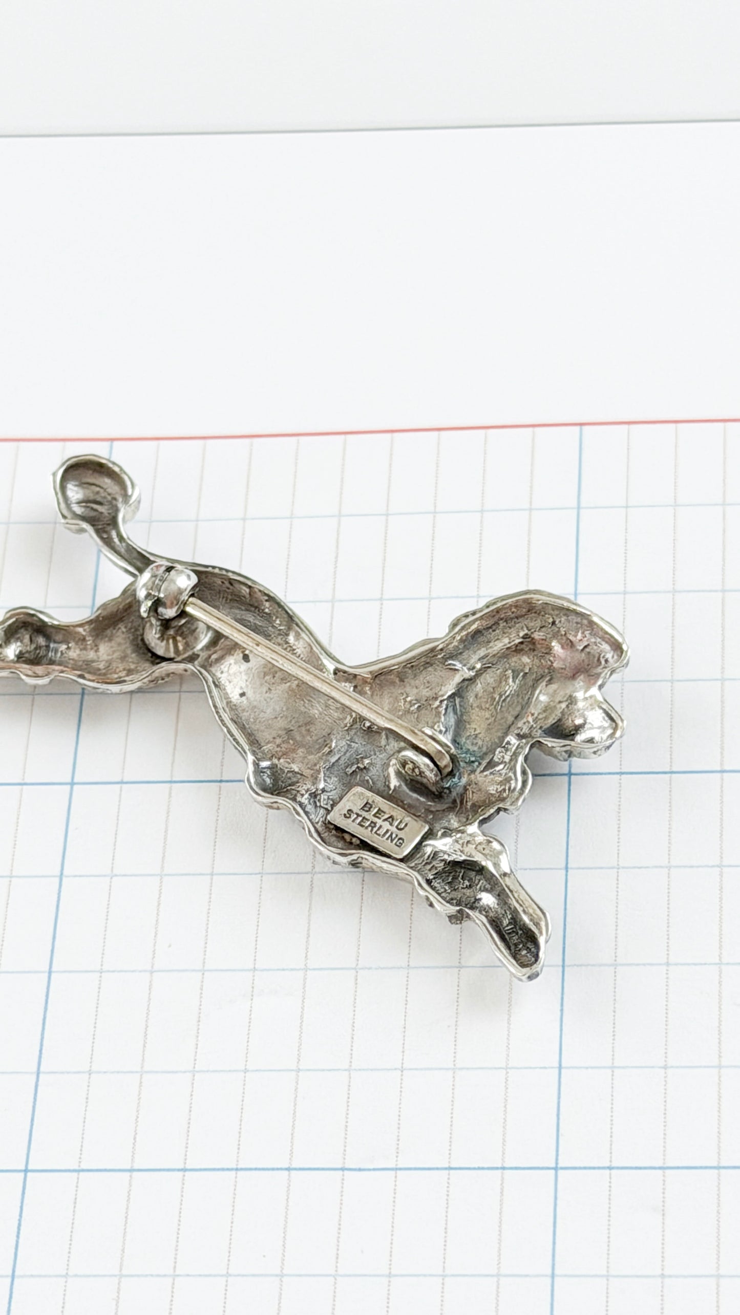 Vintage Beau Sterling Silver Standard Poodle Dog Brooch  Mid-Century Animal Pin