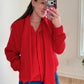 Vintage 80s Answers by Riddler Inc. Red Knit Zip Front Scarf Jacket (M)